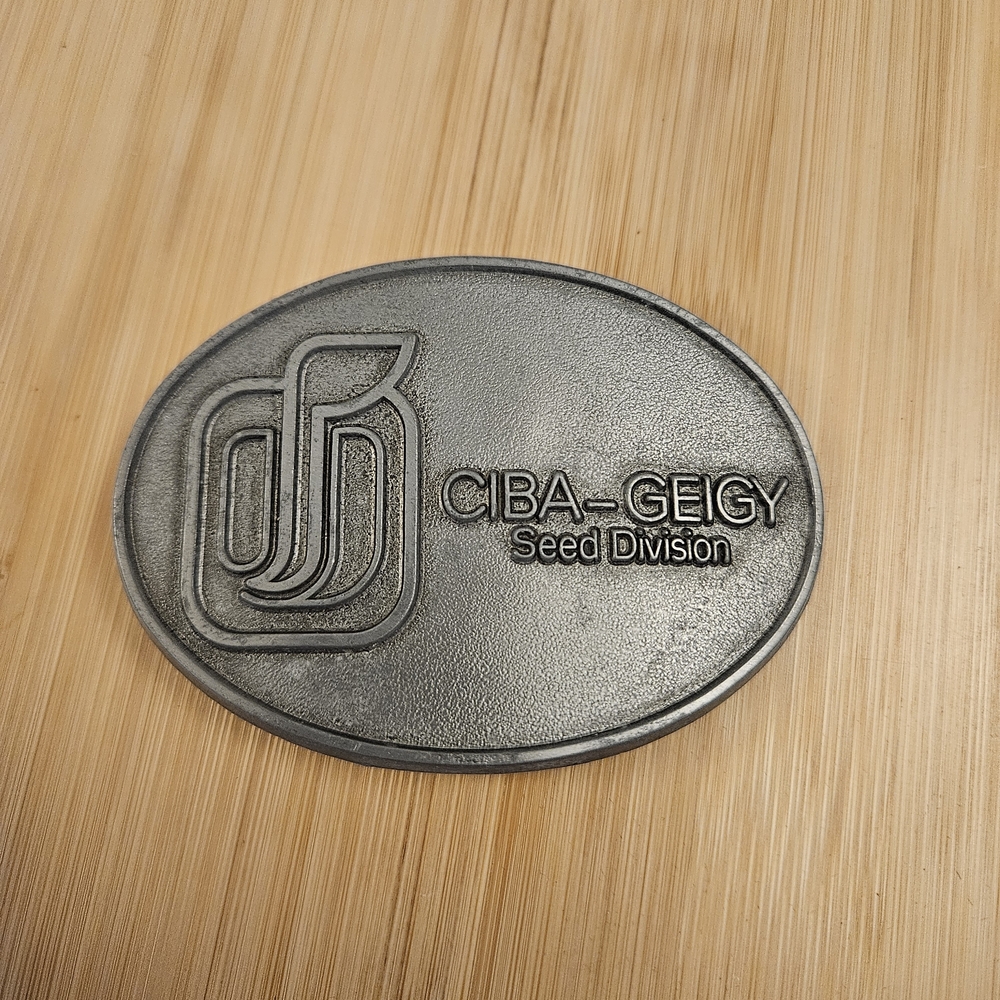 Vintage 1989-90 Ciba Geigy Seed Division, 1st Edition Belt Buckle Silver Tone